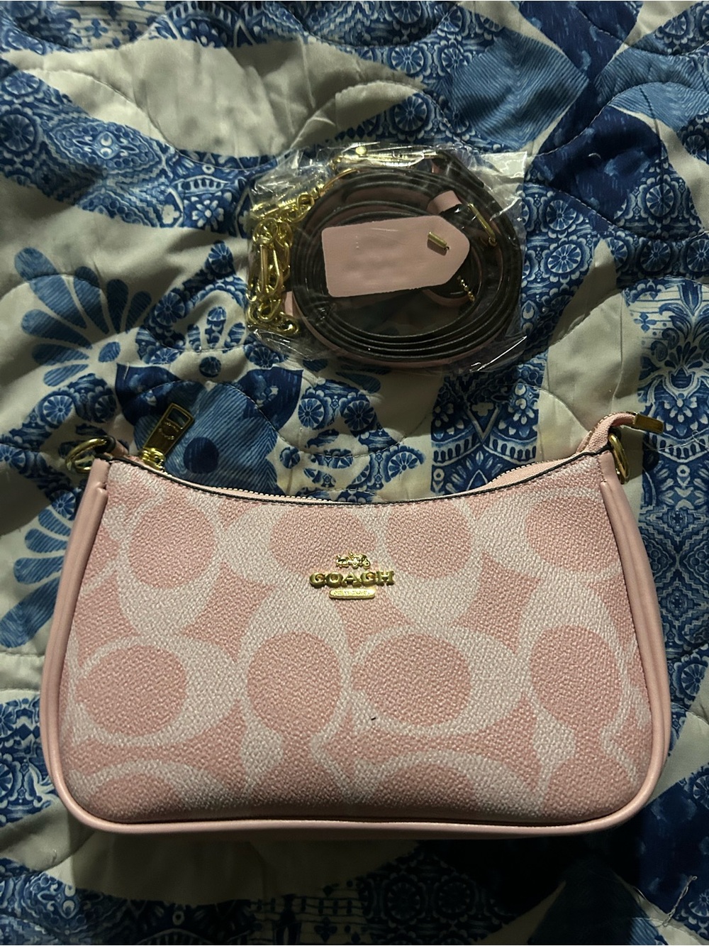 Coach Pink Signature Mini Shoulder Bag with Gold Hardware - Picture 2 of 4